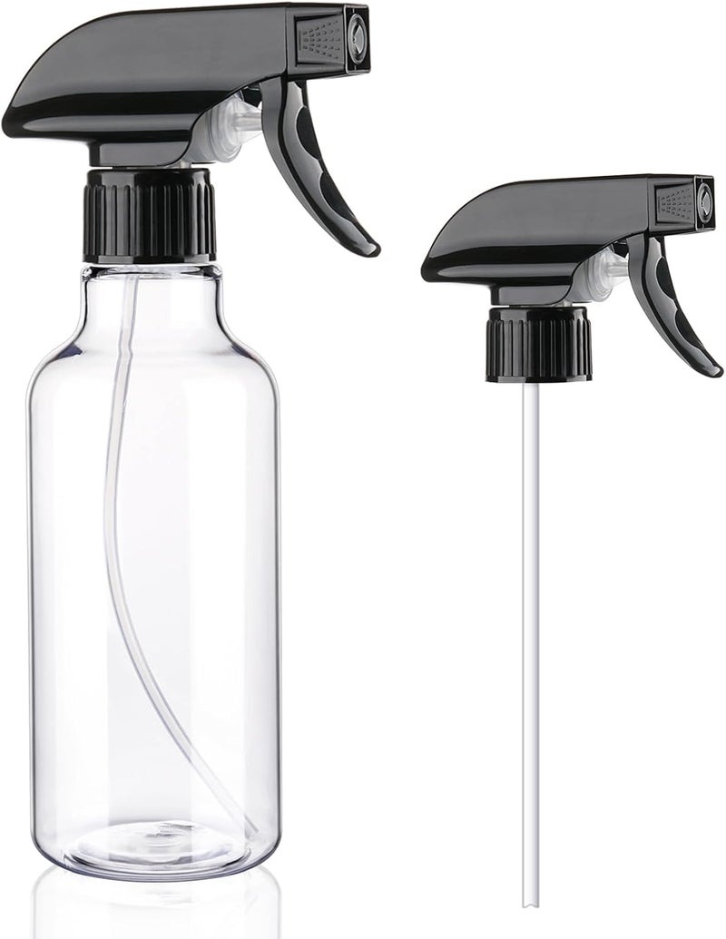 Hethyo Spray Bottles Plastic Spray Bottle for Hair Mist/Stream Heavy Duty Empty Spray Bottles for Cleaning Solutions, Plants, Cooking (12oz-Blackclear+nozzle) - Image 1